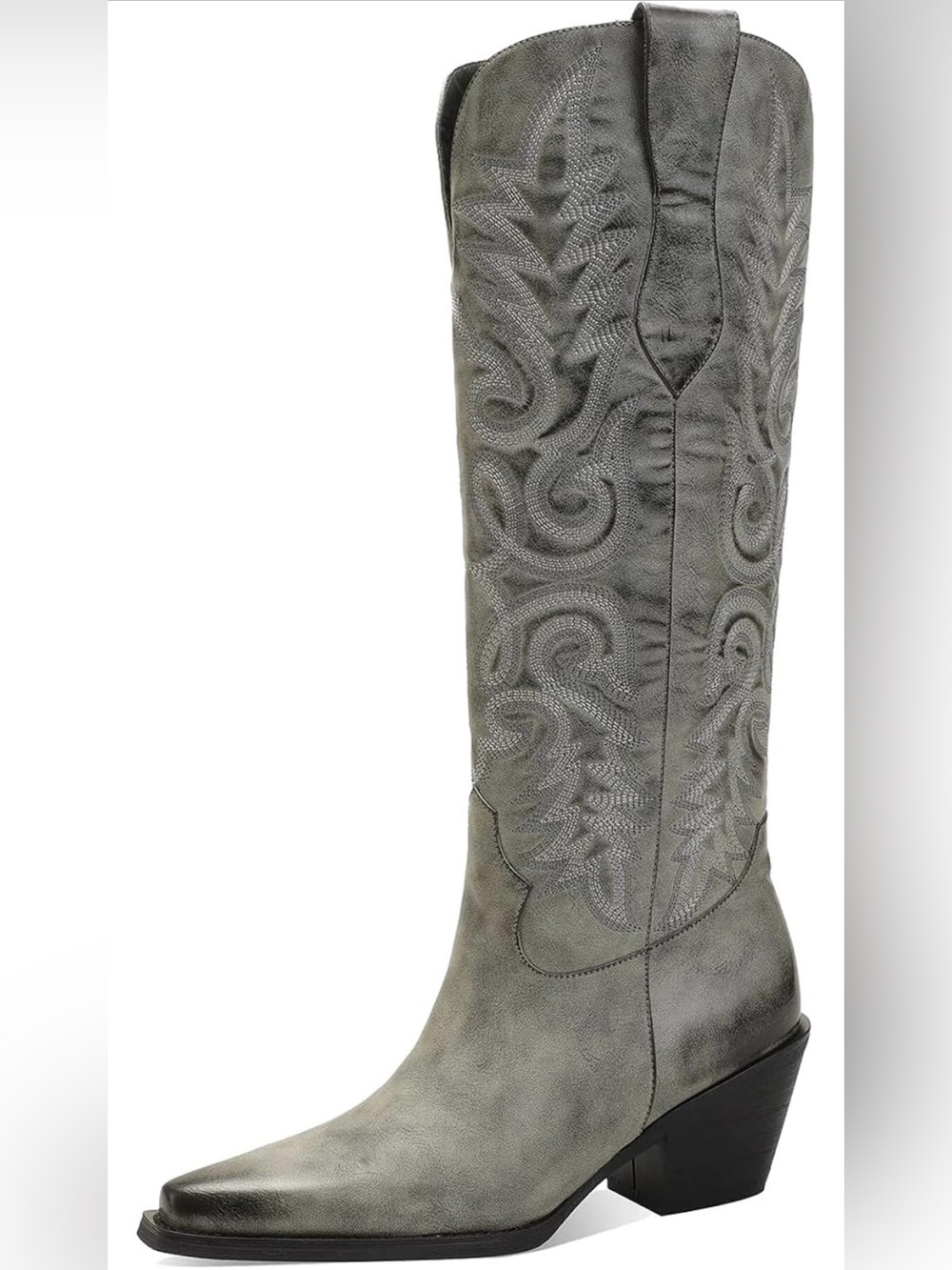 Leunden Women's Gray Embroidered Western Knee-High Boot size 7.5